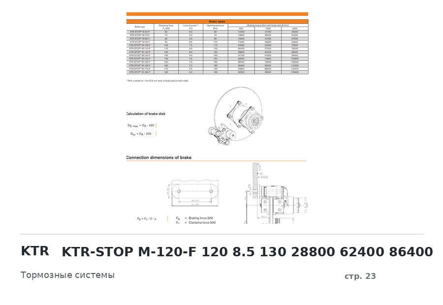 KTR KTR-STOP M-120-F 120 8.5 130 28800 62400 86400