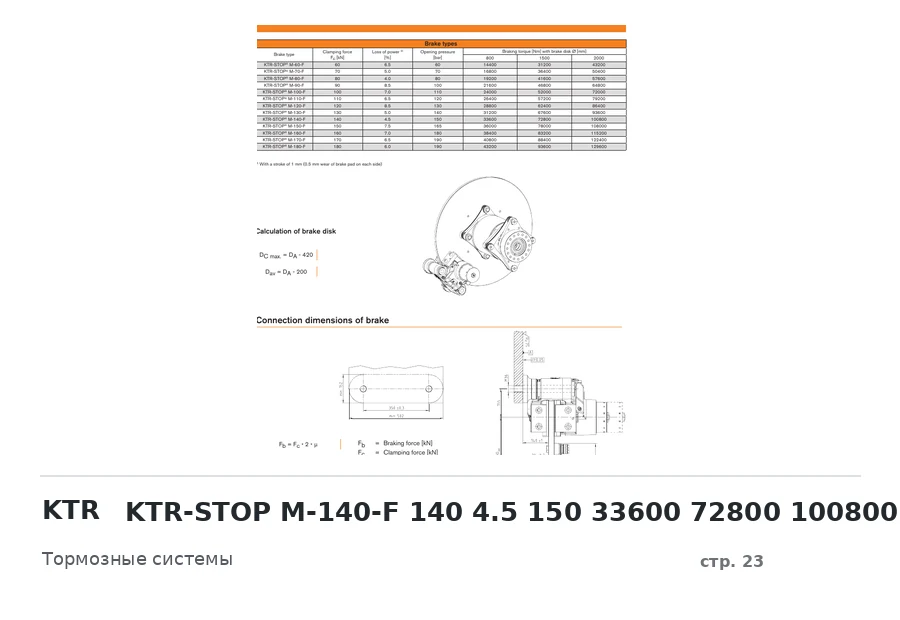 KTR KTR-STOP M-140-F 140 4.5 150 33600 72800 100800
