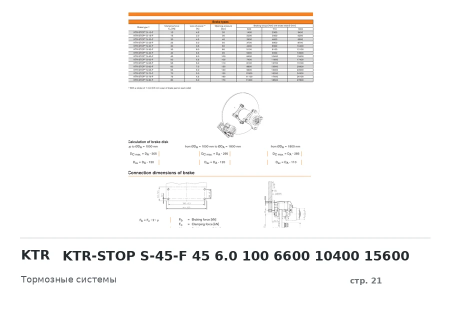 KTR KTR-STOP S-45-F 45 6.0 100 6600 10400 15600