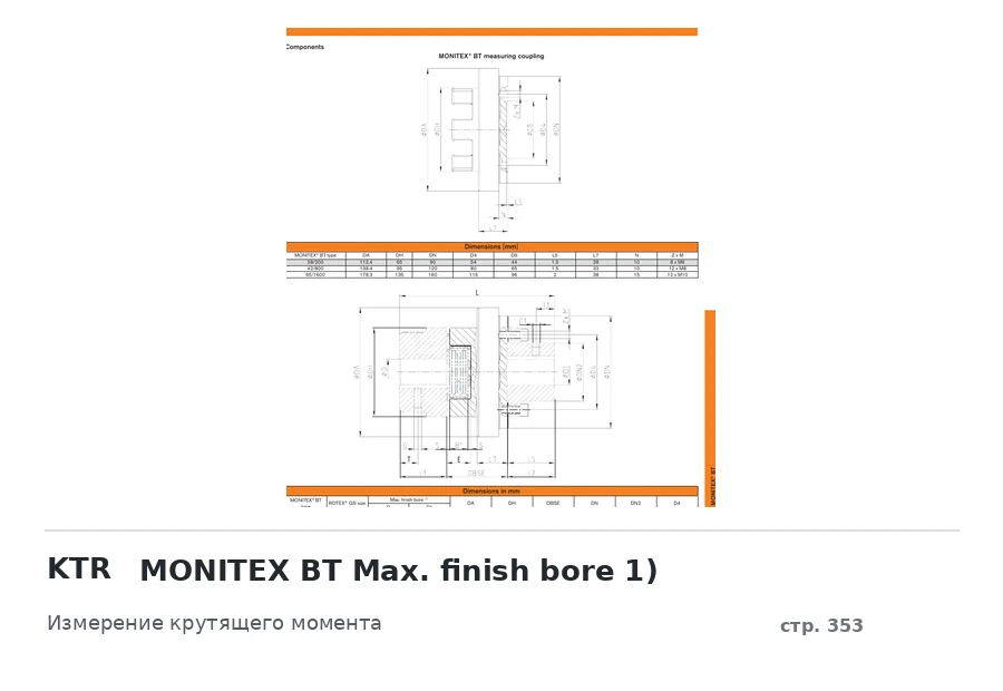KTR MONITEX BT Max. finish bore 1)