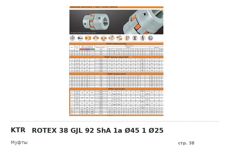 KTR ROTEX 38 GJL 92 ShA 1a Ø45 1 Ø25