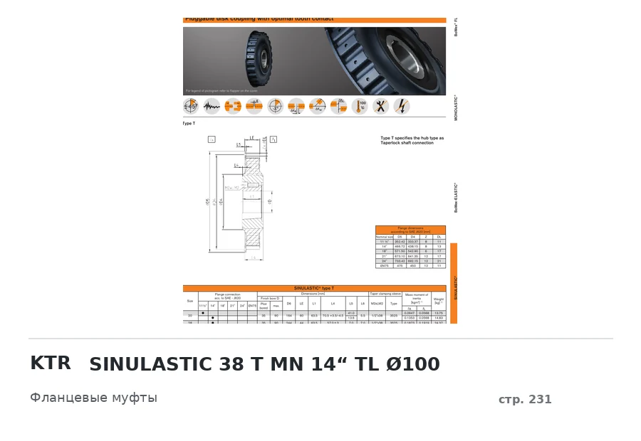 KTR SINULASTIC 38 T MN 14“ TL Ø100