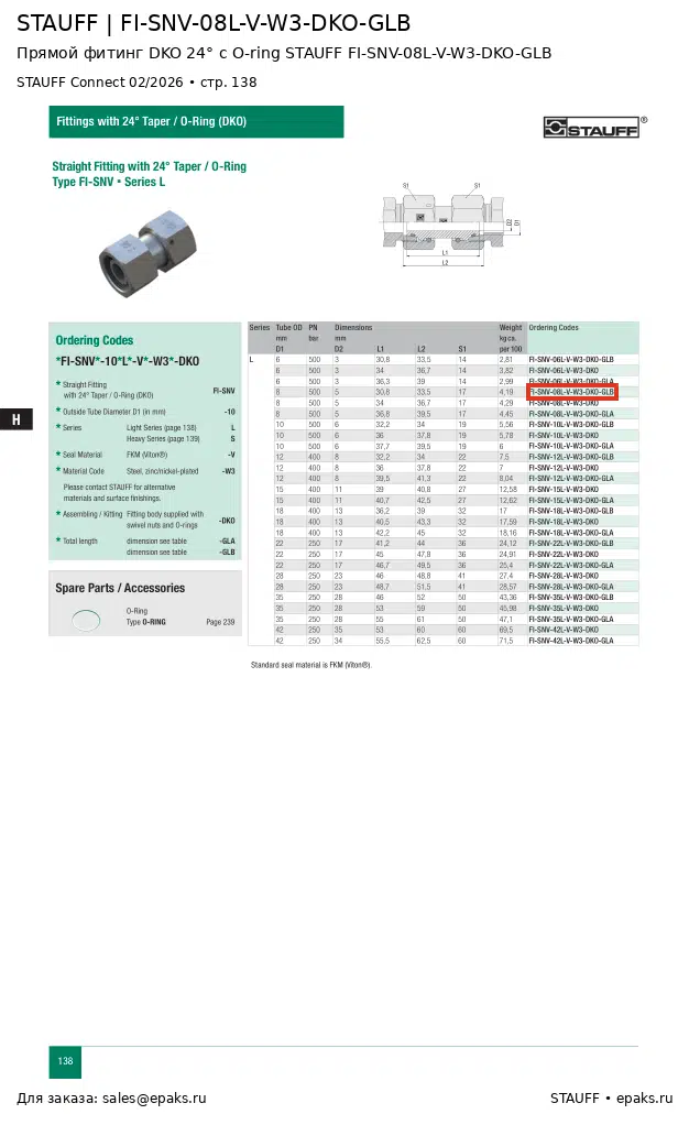 STAUFF FI-SNV-08L-V-W3-DKO-GLB