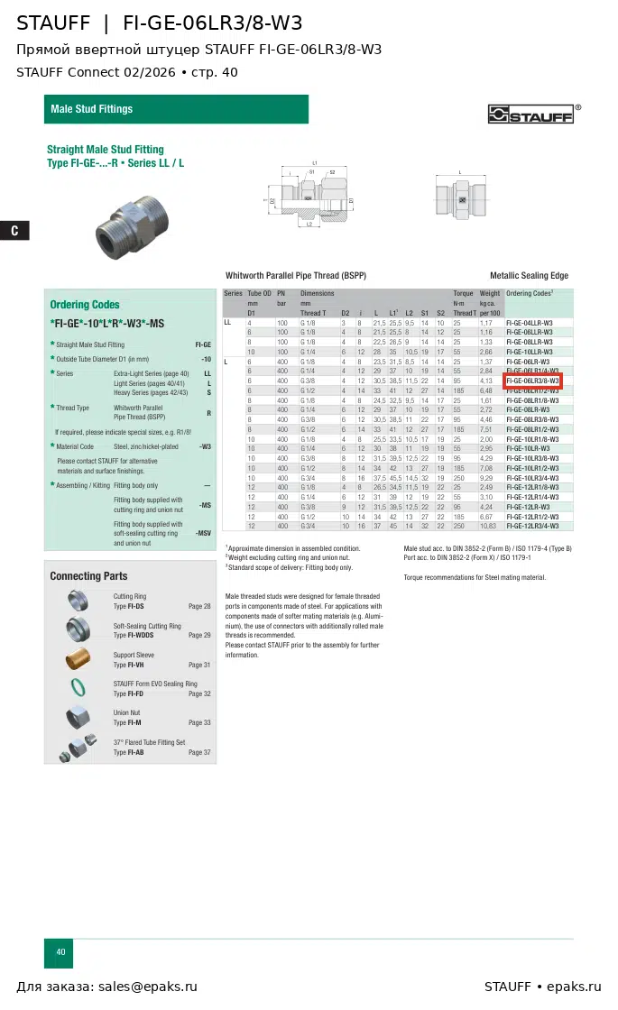 STAUFF FI-GE-06LR3/8-W3