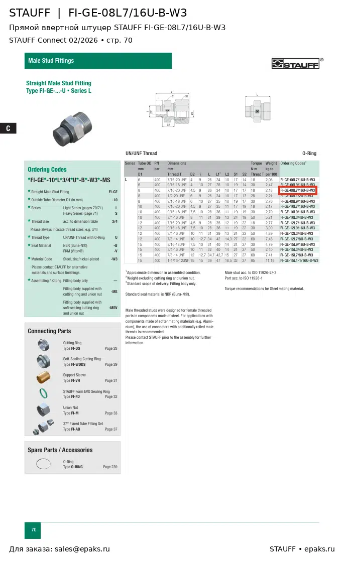 STAUFF FI-GE-08L7/16U-B-W3