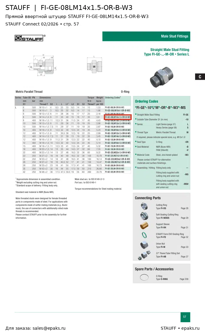 STAUFF FI-GE-08LM14x1.5-OR-B-W3