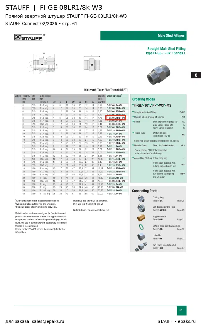 STAUFF FI-GE-08LR1/8k-W3