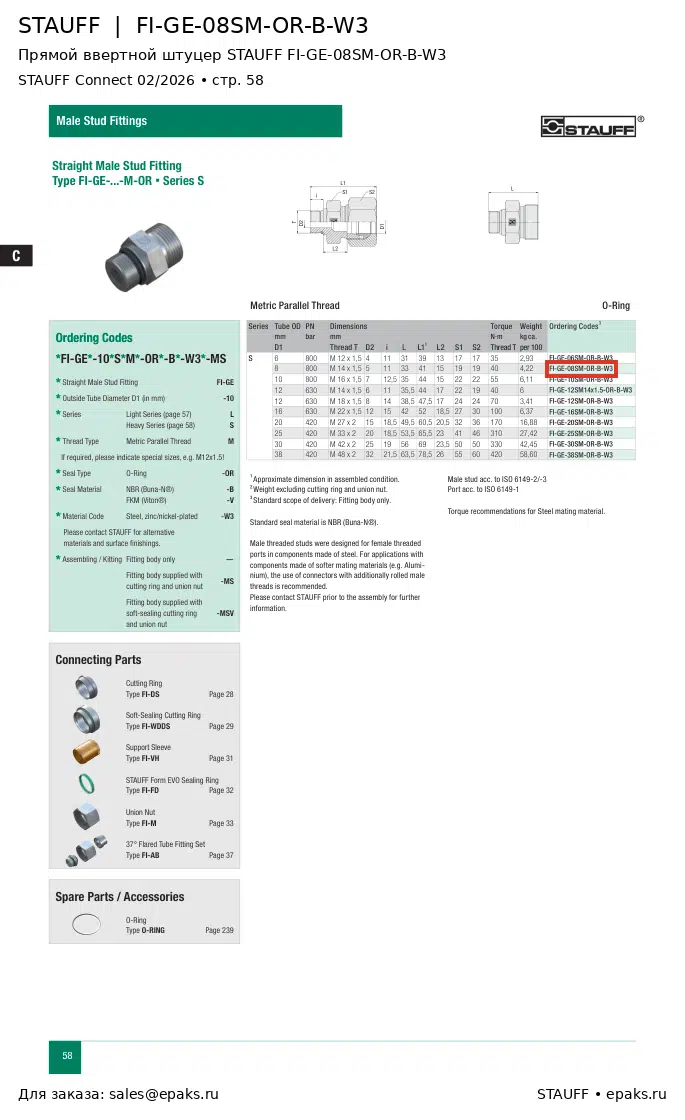 STAUFF FI-GE-08SM-OR-B-W3