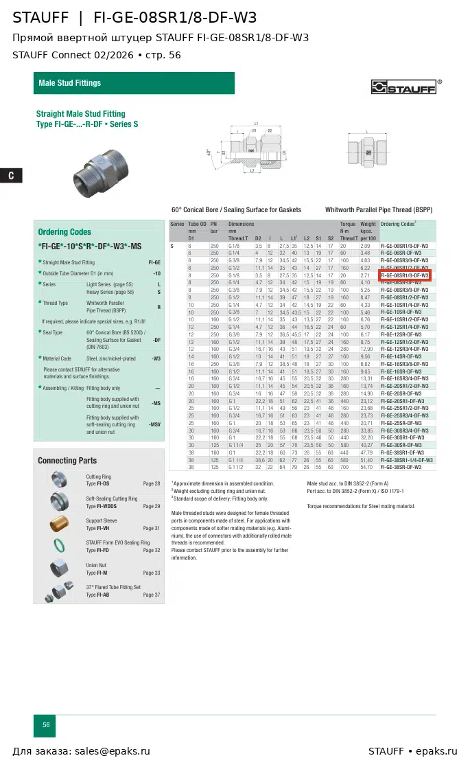 STAUFF FI-GE-08SR1/8-DF-W3