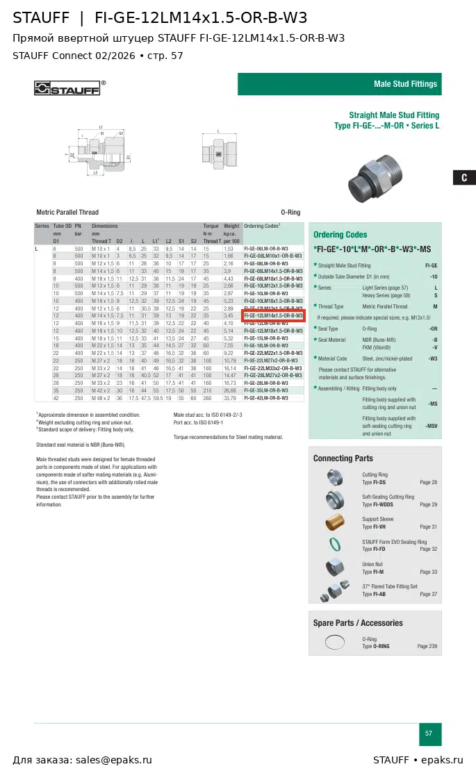 STAUFF FI-GE-12LM14x1.5-OR-B-W3