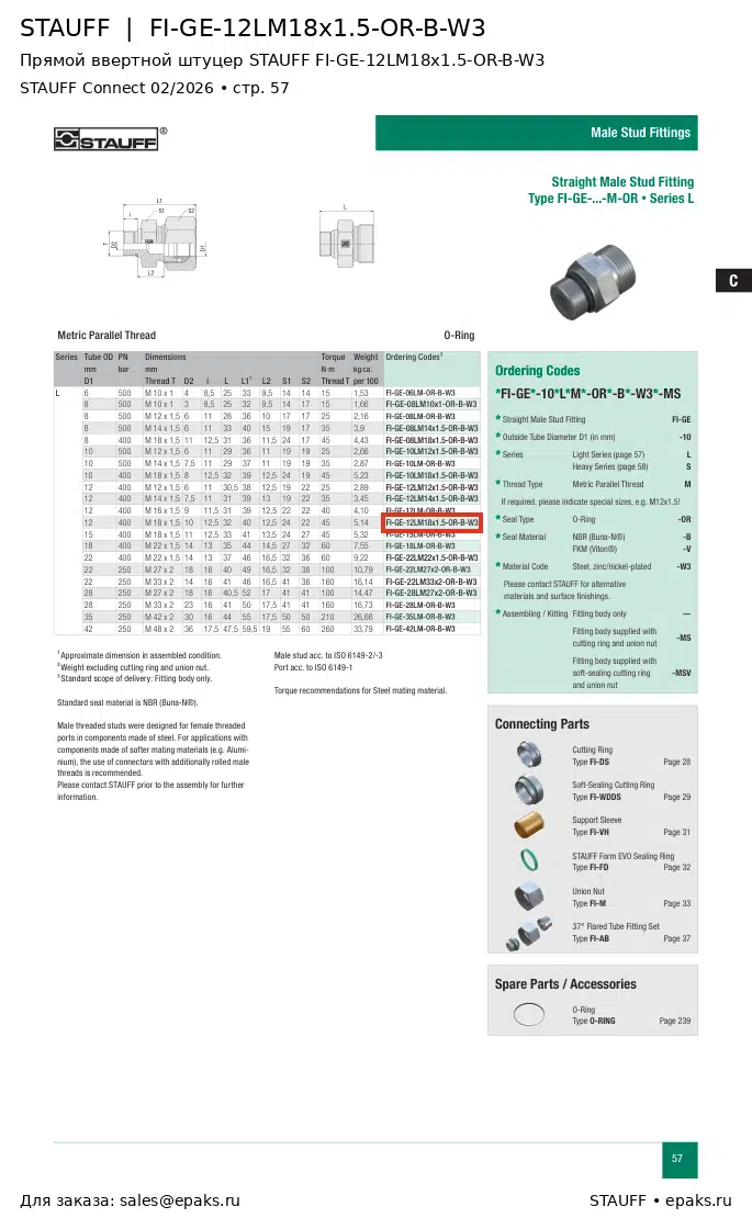STAUFF FI-GE-12LM18x1.5-OR-B-W3