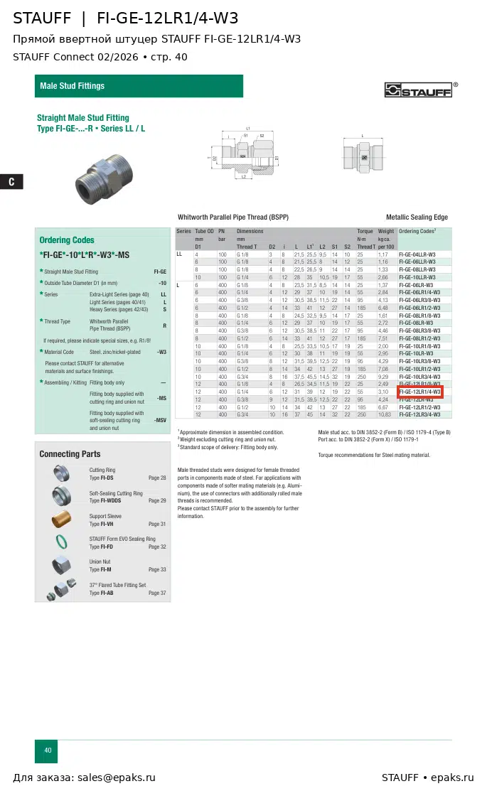 STAUFF FI-GE-12LR1/4-W3