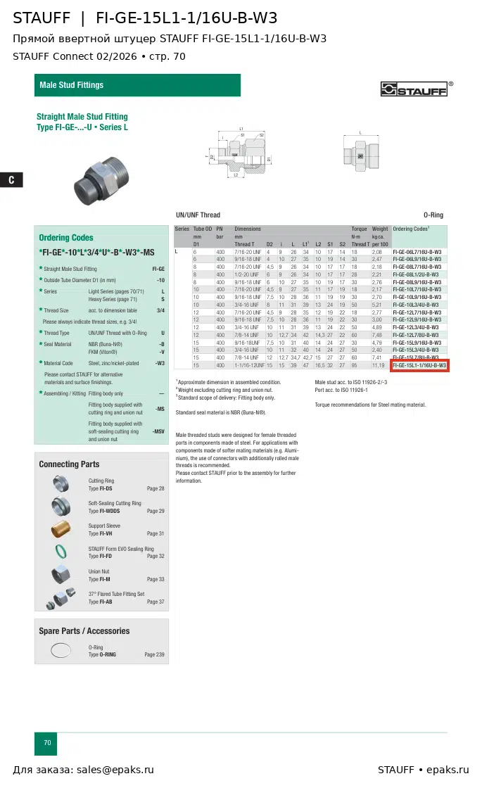 STAUFF FI-GE-15L1-1/16U-B-W3