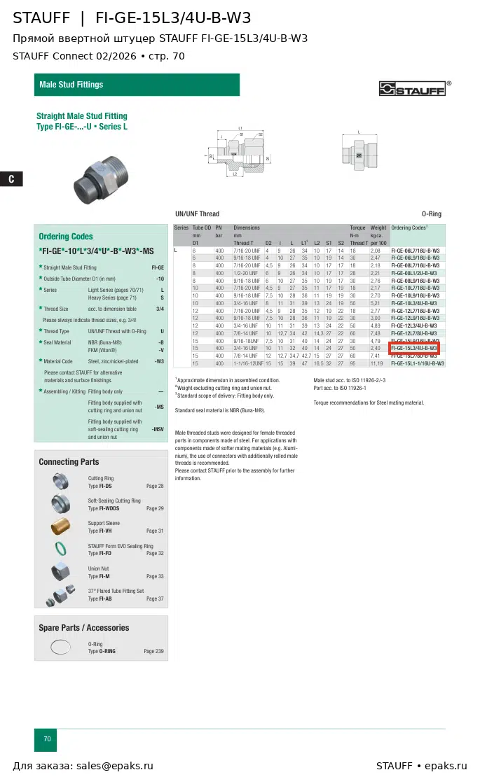 STAUFF FI-GE-15L3/4U-B-W3