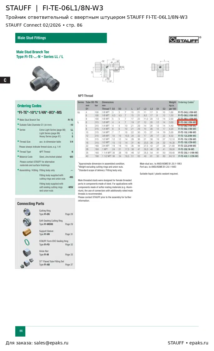 STAUFF FI-TE-06L1/8N-W3