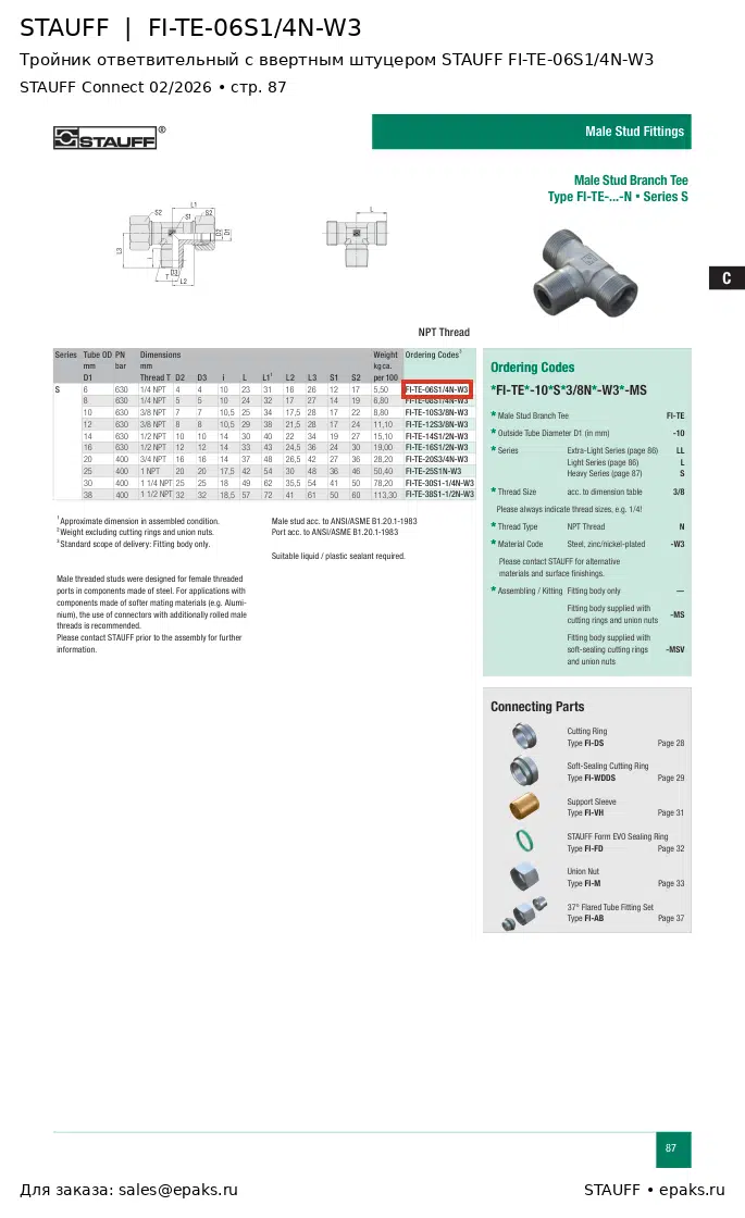 STAUFF FI-TE-06S1/4N-W3