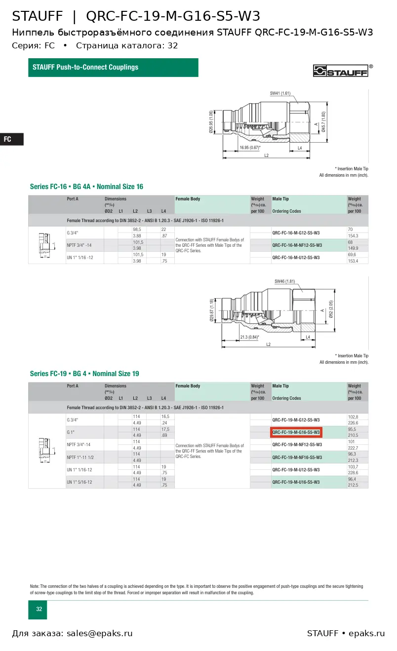 STAUFF QRC-FC-19-M-G16-S5-W3