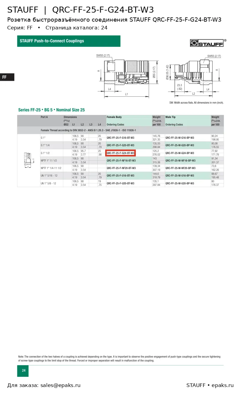 STAUFF QRC-FF-25-F-G24-BT-W3