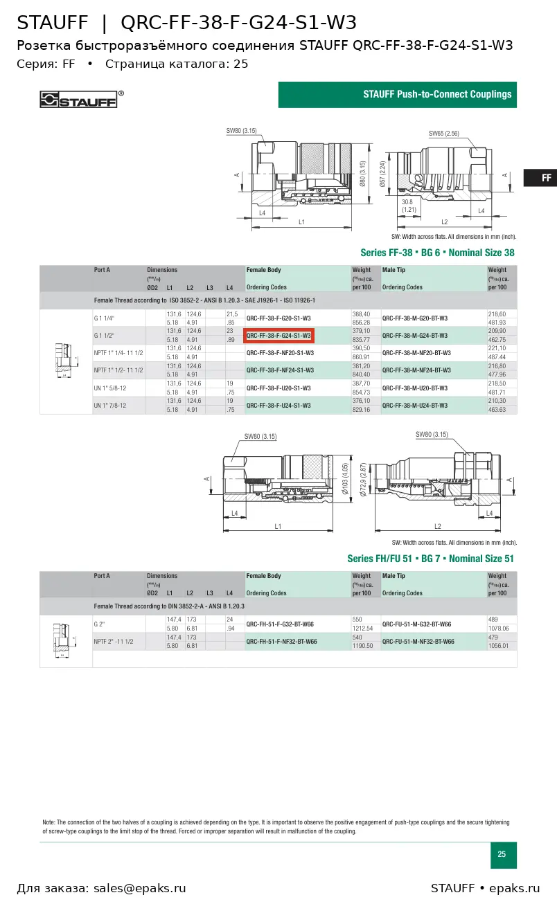 STAUFF QRC-FF-38-F-G24-S1-W3