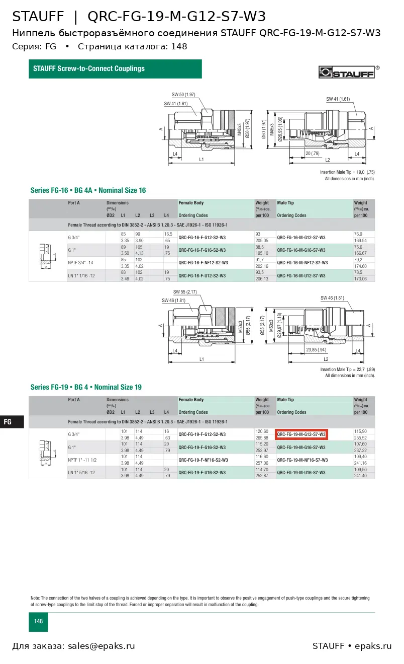 STAUFF QRC-FG-19-M-G12-S7-W3