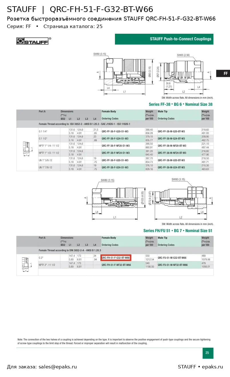 STAUFF QRC-FH-51-F-G32-BT-W66