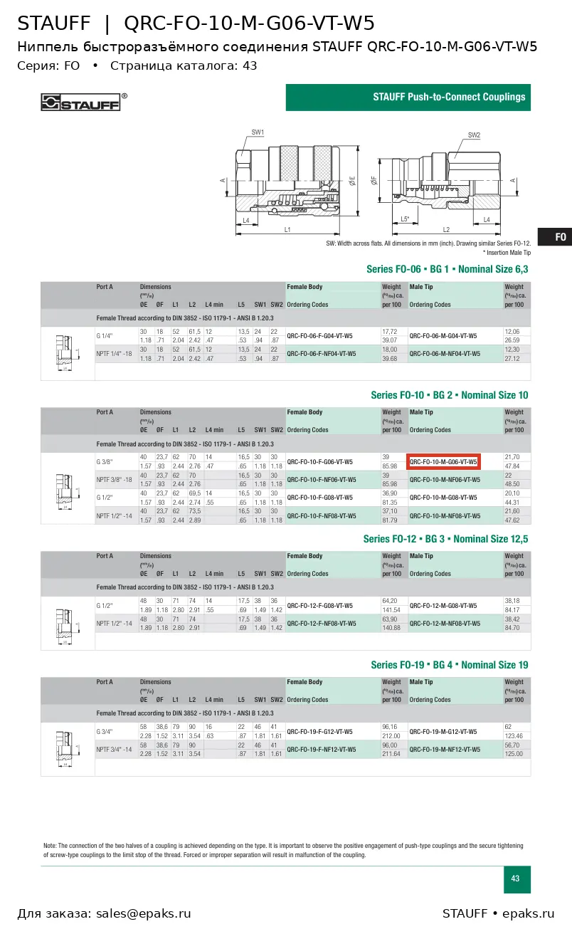 STAUFF QRC-FO-10-M-G06-VT-W5