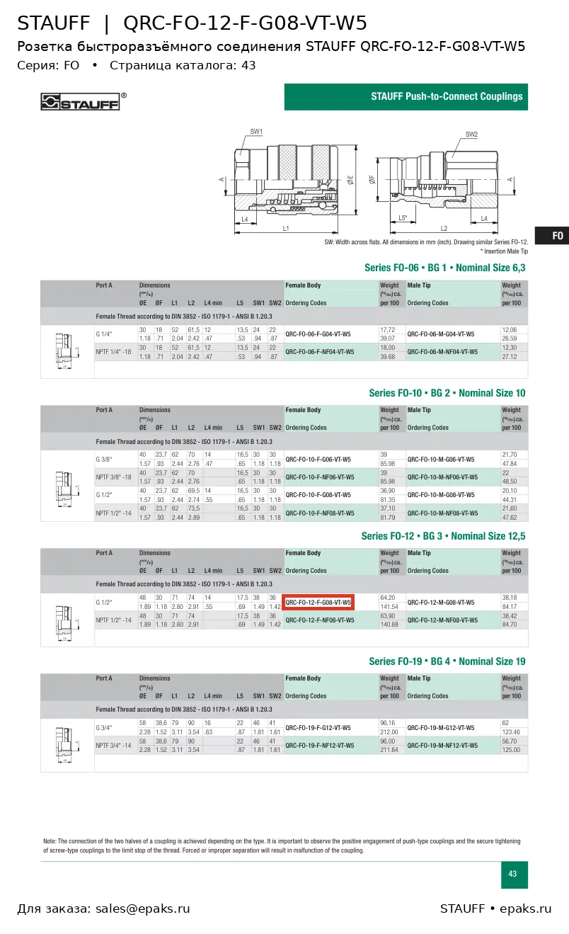 STAUFF QRC-FO-12-F-G08-VT-W5