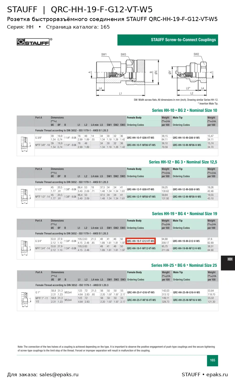 STAUFF QRC-HH-19-F-G12-VT-W5