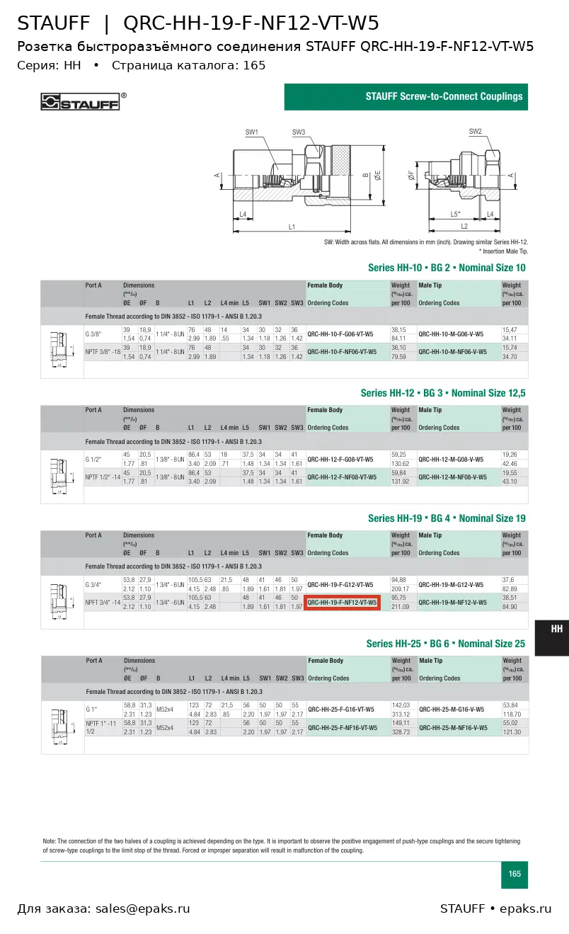 STAUFF QRC-HH-19-F-NF12-VT-W5