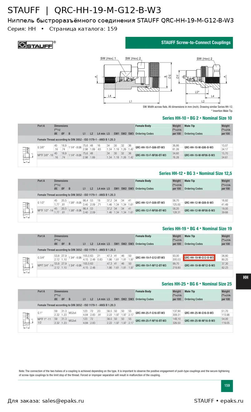 STAUFF QRC-HH-19-M-G12-B-W3