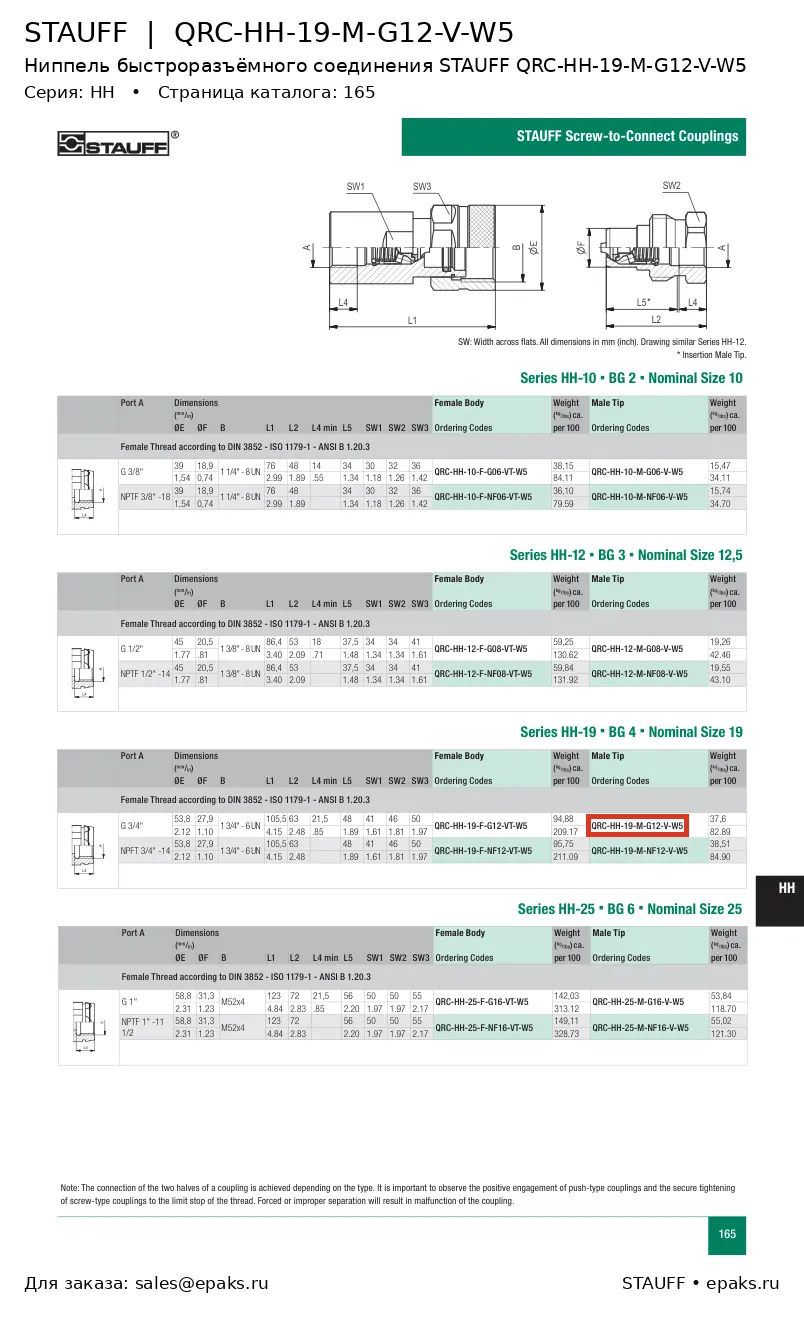 STAUFF QRC-HH-19-M-G12-V-W5