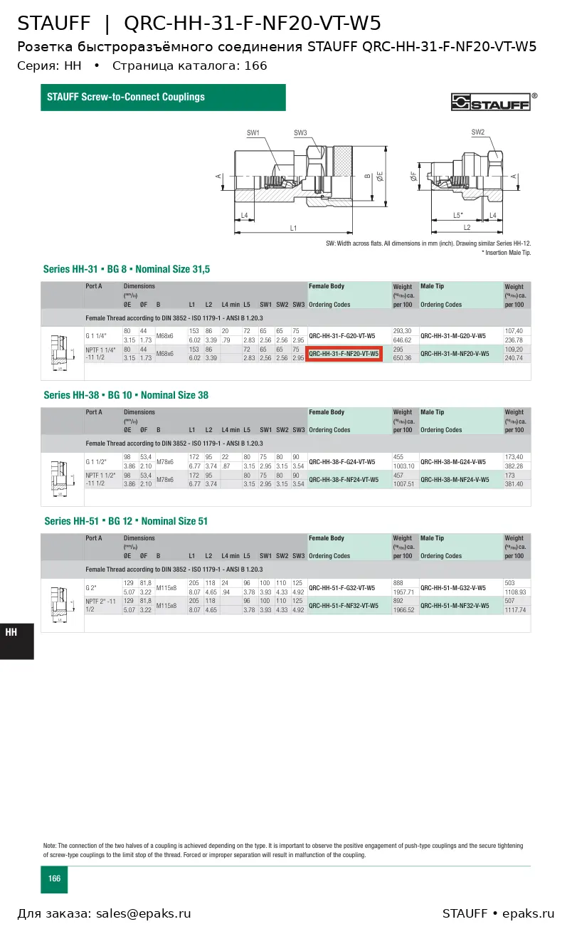 STAUFF QRC-HH-31-F-NF20-VT-W5