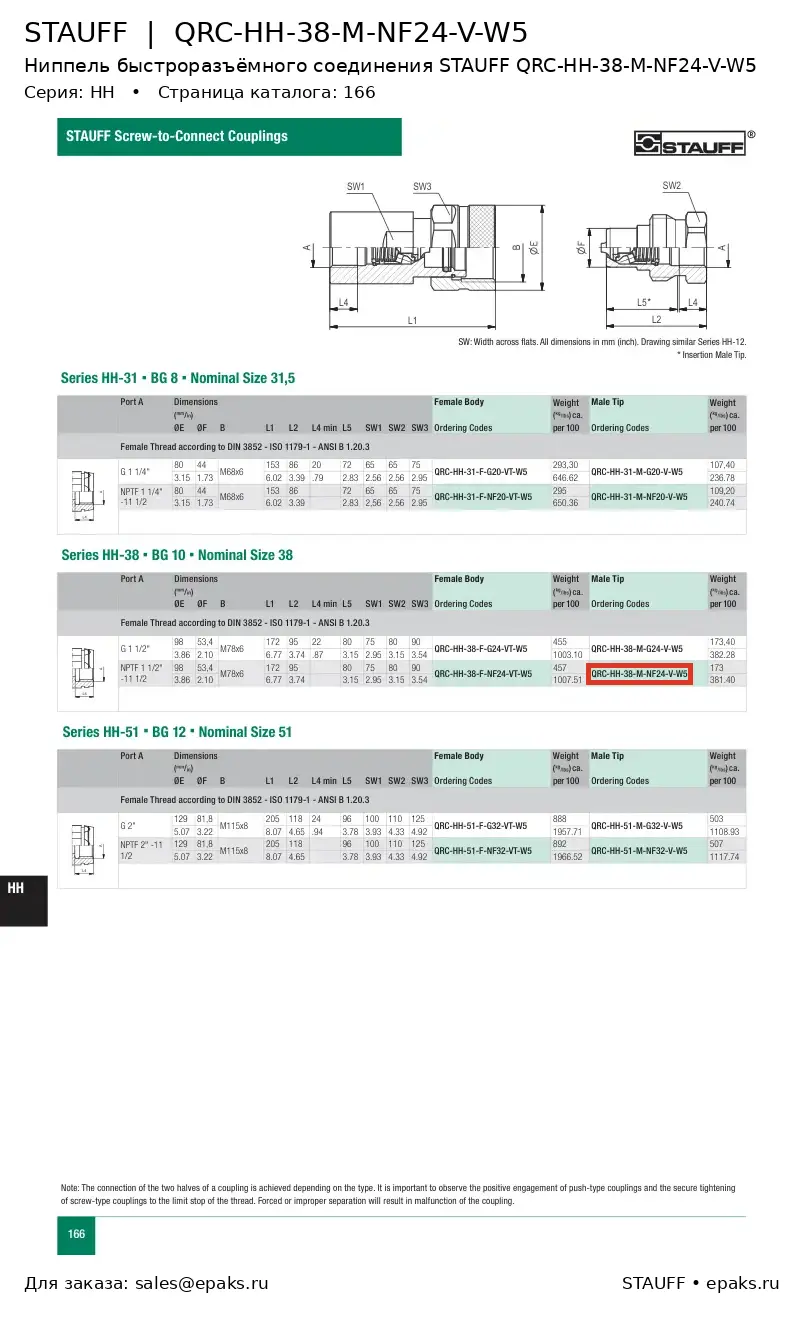 STAUFF QRC-HH-38-M-NF24-V-W5