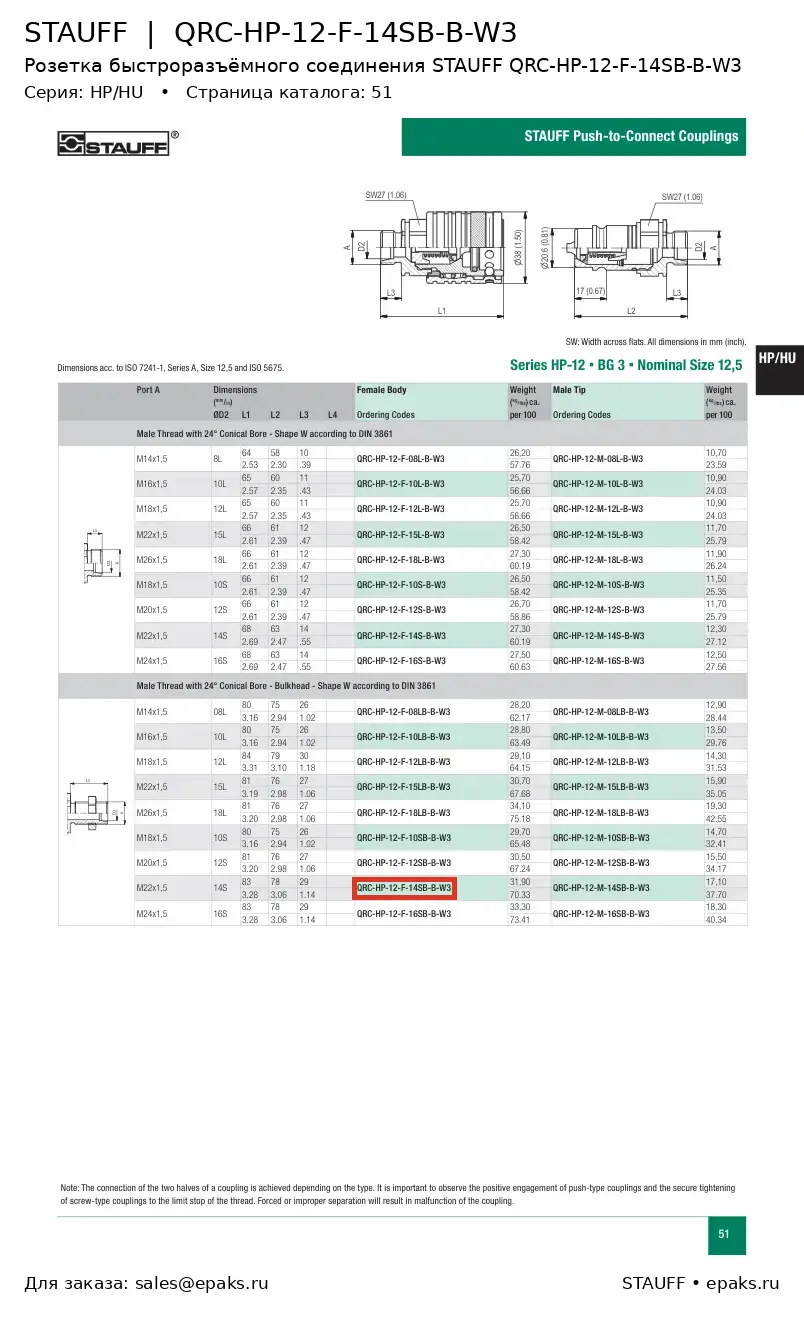 STAUFF QRC-HP-12-F-14SB-B-W3