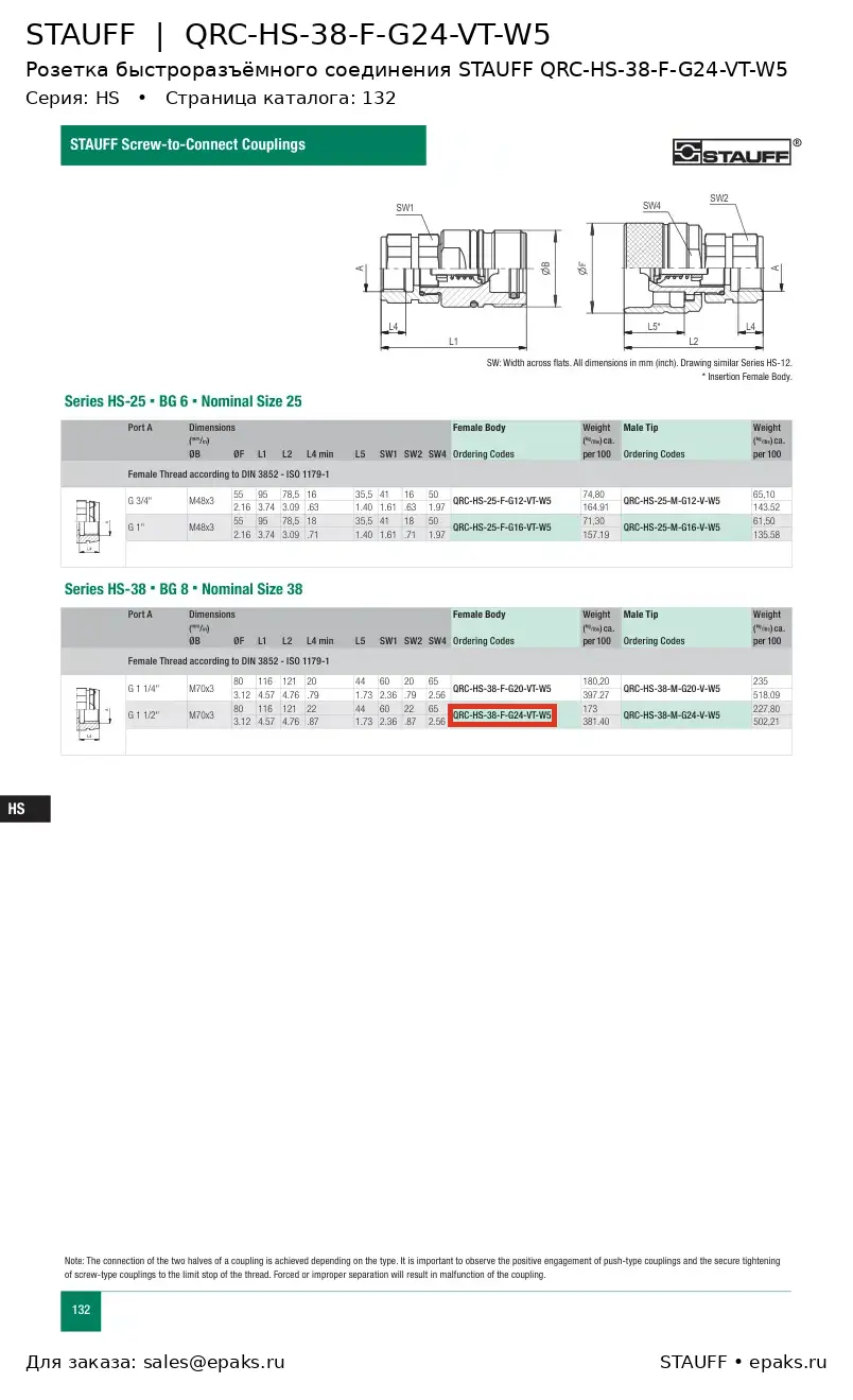 STAUFF QRC-HS-38-F-G24-VT-W5