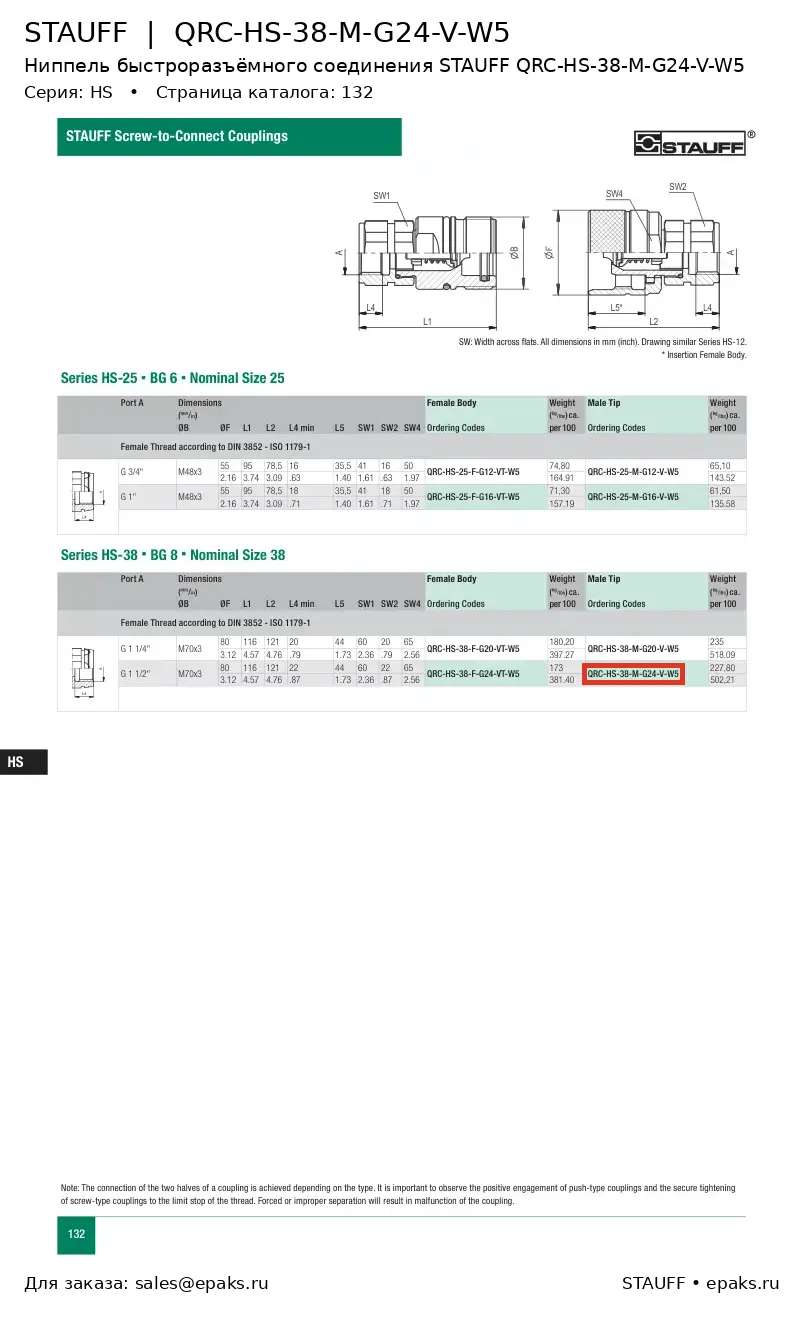 STAUFF QRC-HS-38-M-G24-V-W5