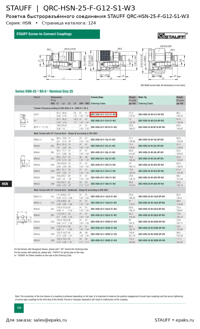 STAUFF QRC-HSN-25-F-G12-S1-W3