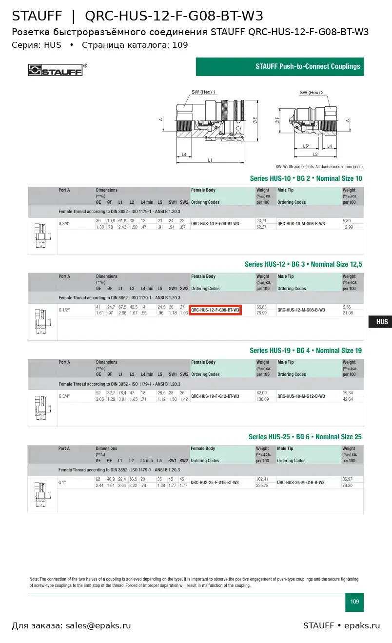 STAUFF QRC-HUS-12-F-G08-BT-W3