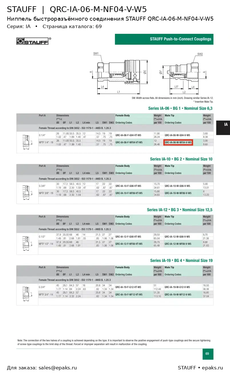 STAUFF QRC-IA-06-M-NF04-V-W5