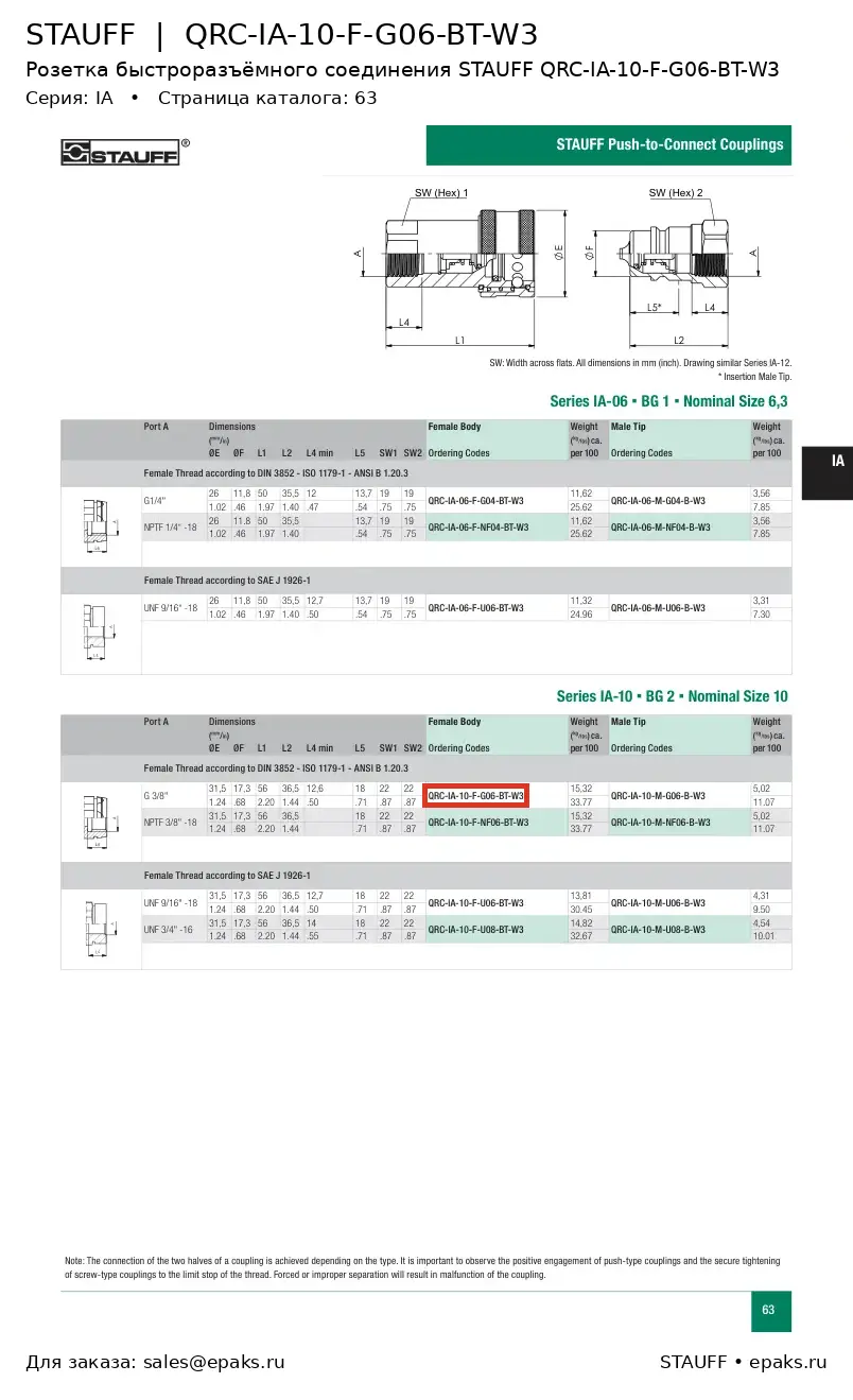 STAUFF QRC-IA-10-F-G06-BT-W3