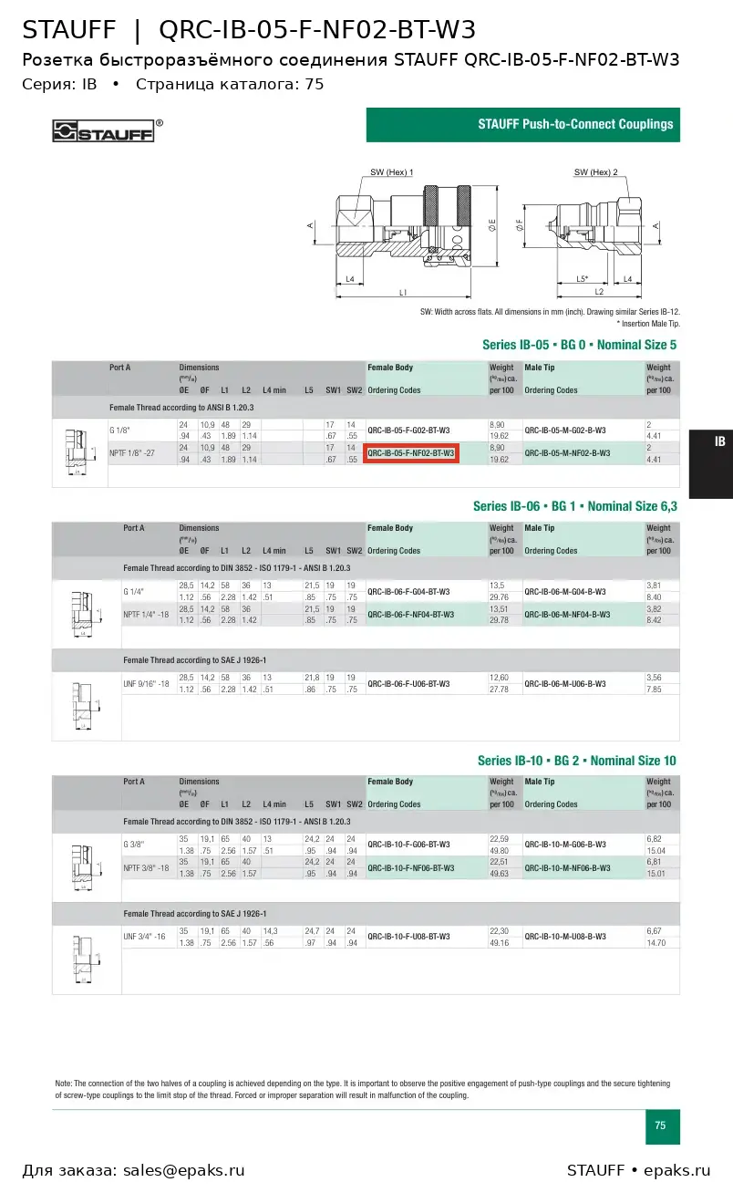 STAUFF QRC-IB-05-F-NF02-BT-W3