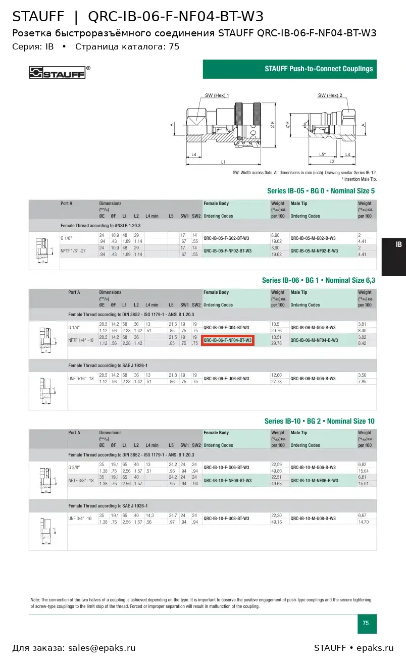STAUFF QRC-IB-06-F-NF04-BT-W3