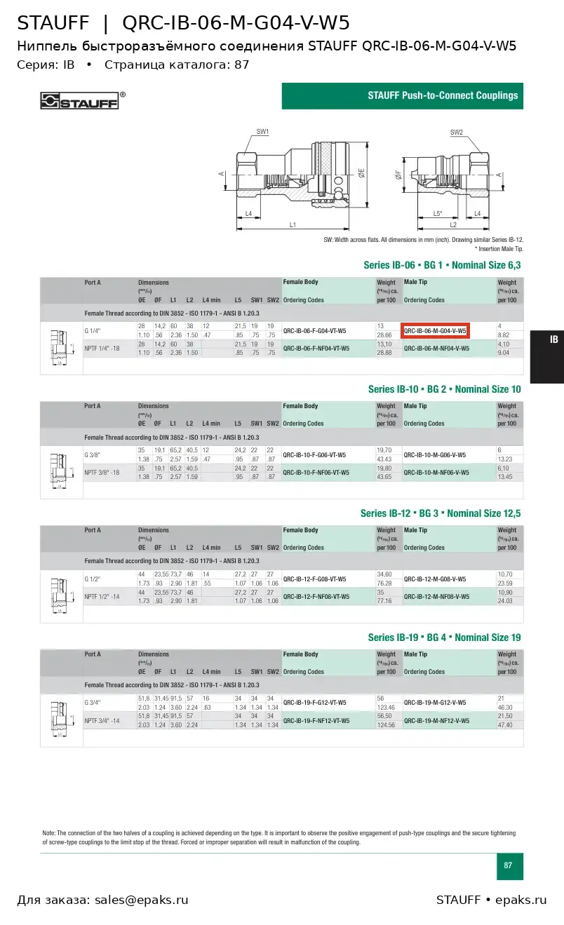 STAUFF QRC-IB-06-M-G04-V-W5