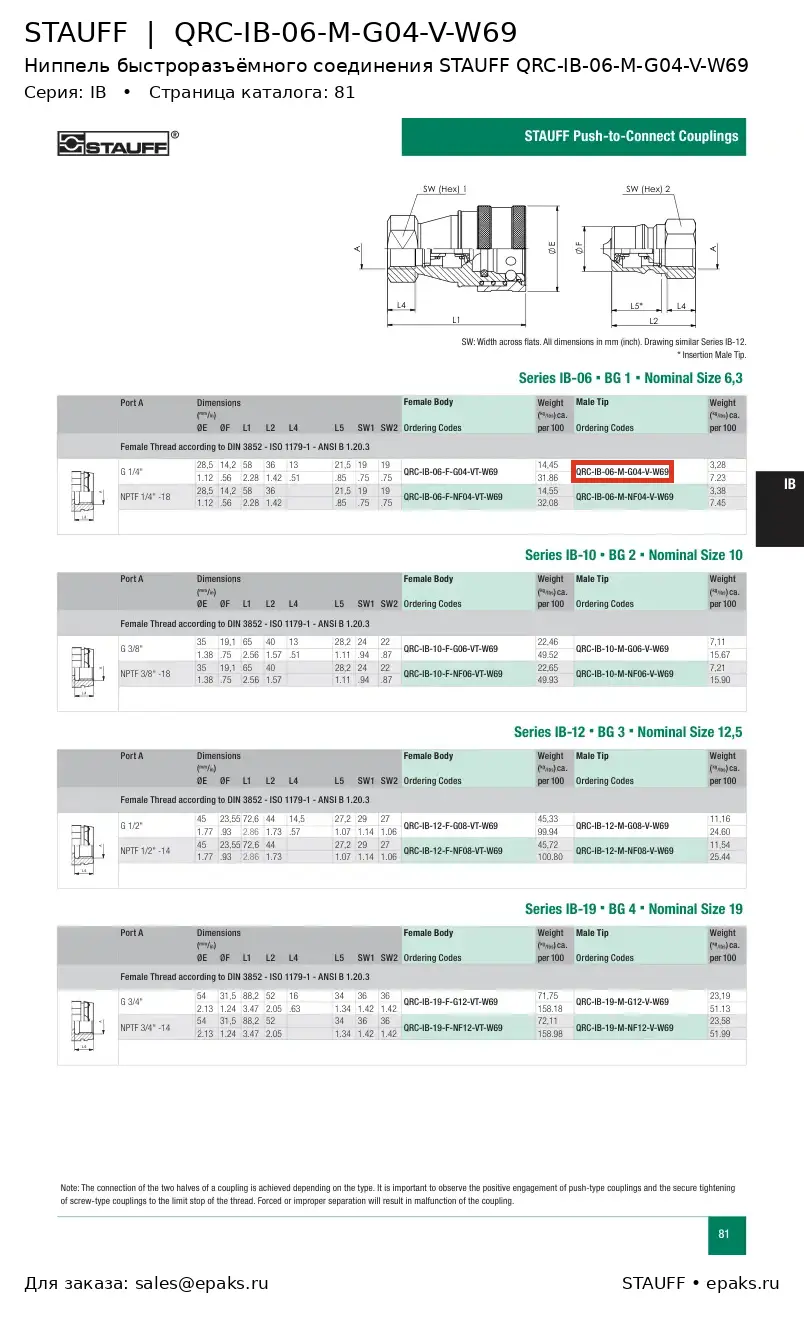 STAUFF QRC-IB-06-M-G04-V-W69