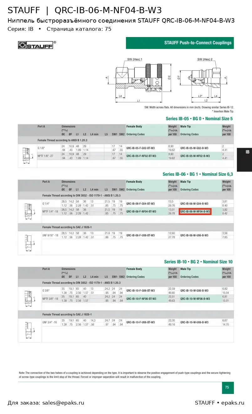 STAUFF QRC-IB-06-M-NF04-B-W3