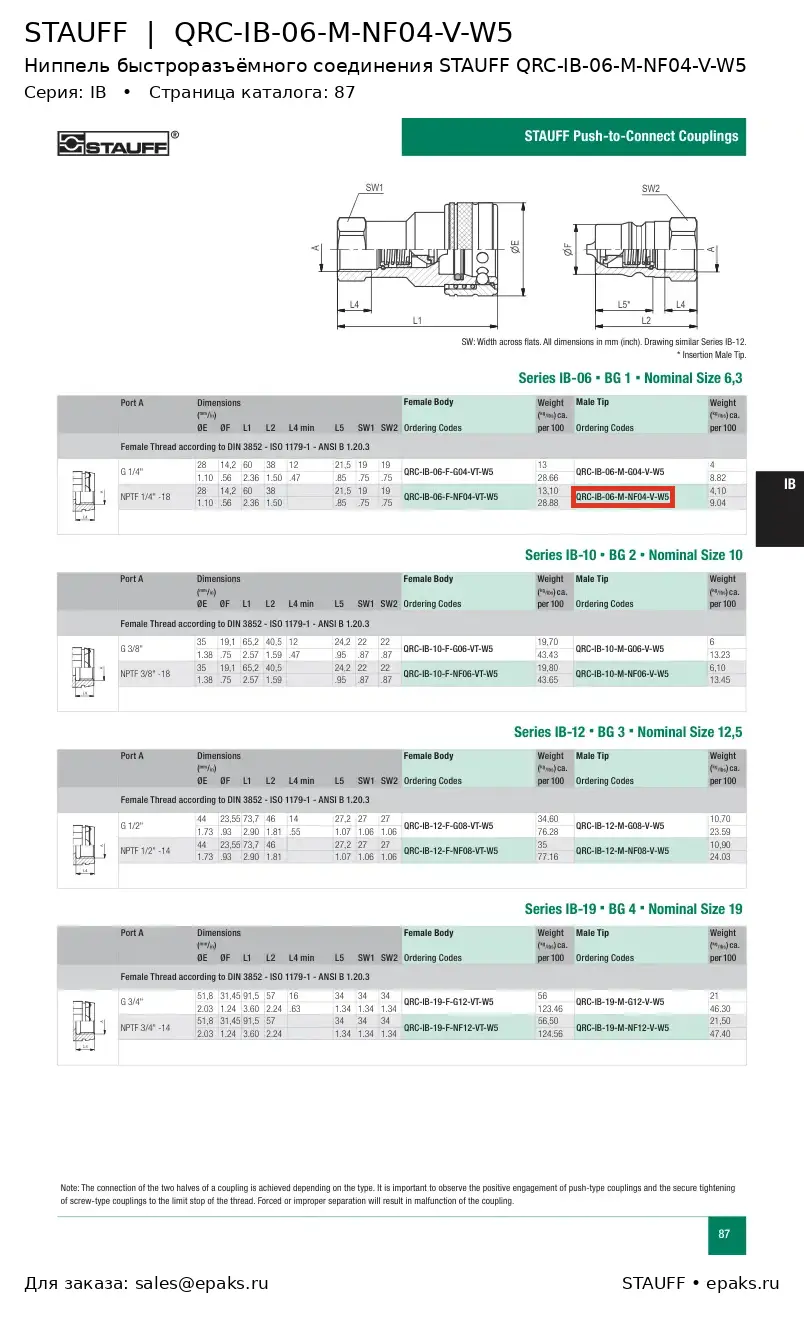 STAUFF QRC-IB-06-M-NF04-V-W5