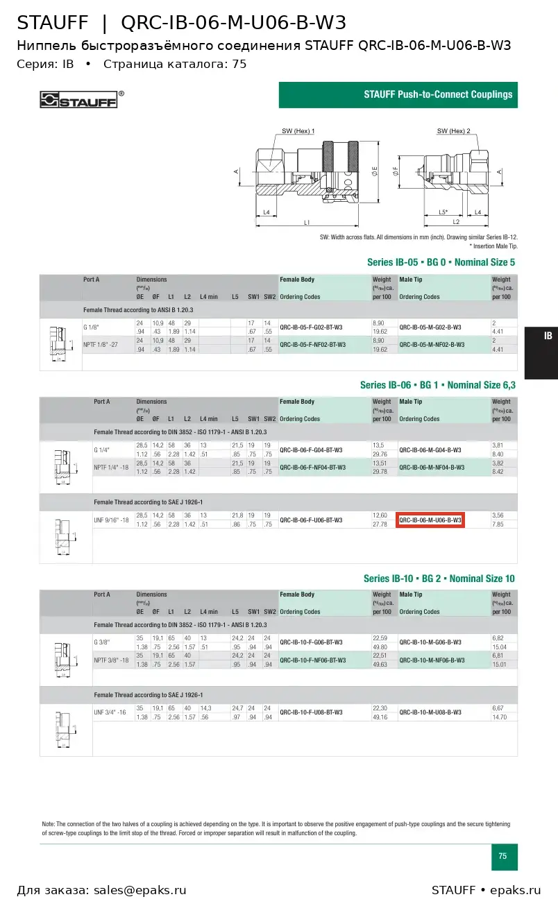 STAUFF QRC-IB-06-M-U06-B-W3