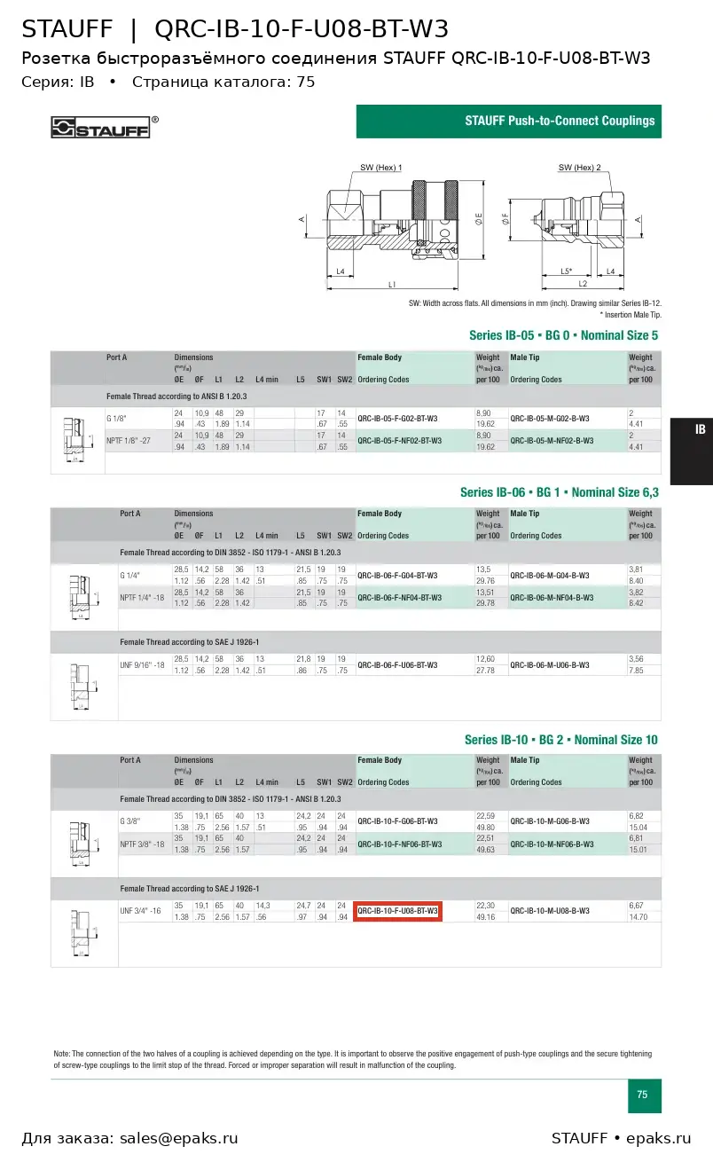STAUFF QRC-IB-10-F-U08-BT-W3