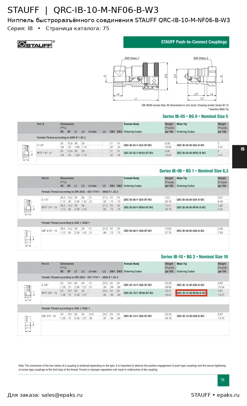 STAUFF QRC-IB-10-M-NF06-B-W3