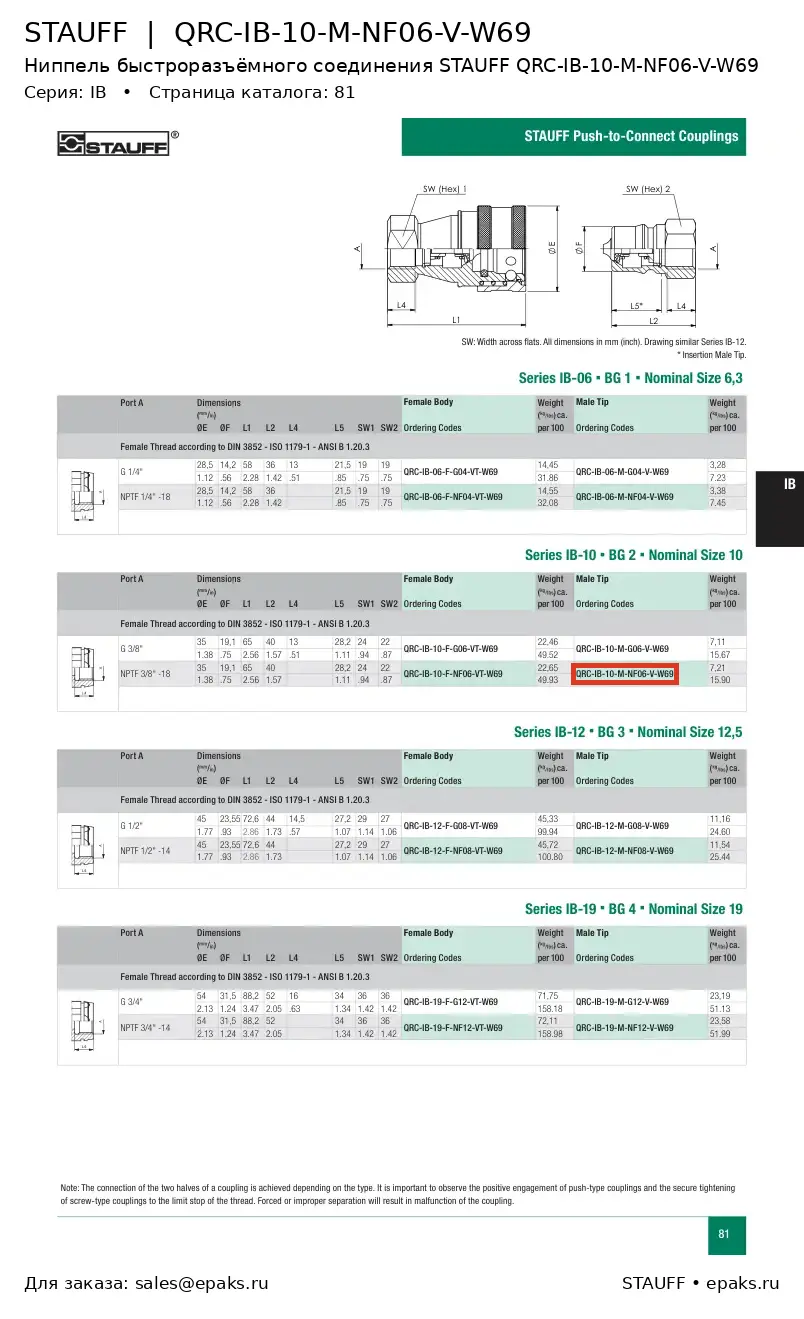 STAUFF QRC-IB-10-M-NF06-V-W69